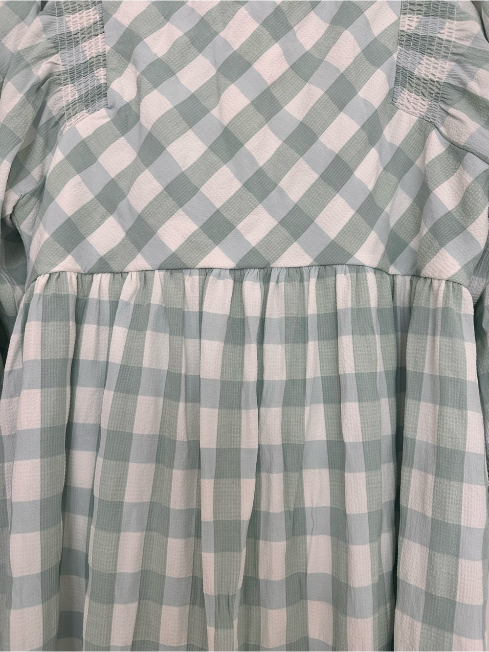 Entro Mint Gingham Midi Dress with Puff Sleeves - Picture 4 of 5